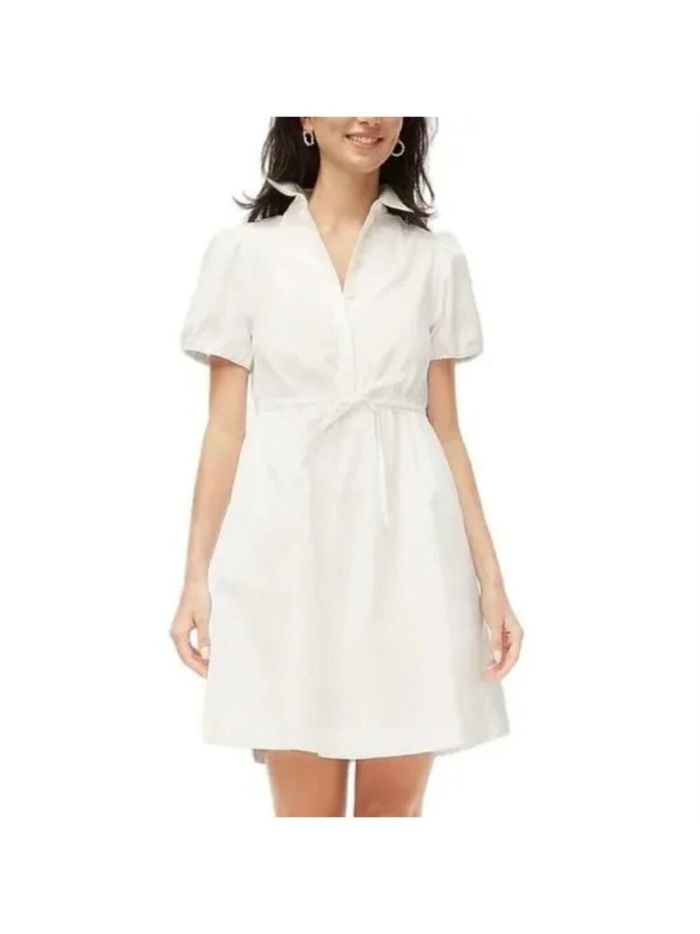 J. Crew Factory Short Sleeve Collared Mini Dress White Size 6 NWT!